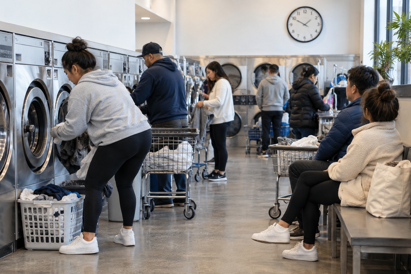 Self-Service Laundry: Measure Queues and Busy Hours